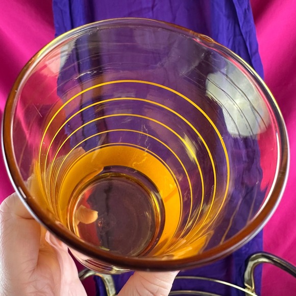 Vintage 1970s Amber Yellow Rings Glass – Libbey Style Retro Tumbler 5.5 in - Picture 6 of 12